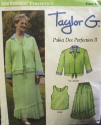 TAYLOR G. FULL RUFFLE SKIRT,LINEN JACKET, SHELL PATTERN SM-MD